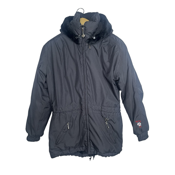 Obermeyer Jacket Womens 6 Black Hooded Insulated Ski Parka Full Zip Thermolite - Picture 1 of 16